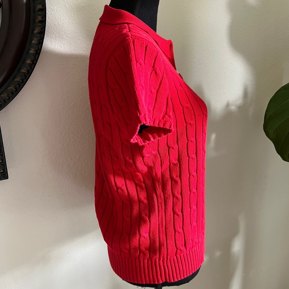 Ralph Lauren Women’s Red 100% Cotton Cable Knit Short Sleeve Sweater XL - Picture 10 of 14
